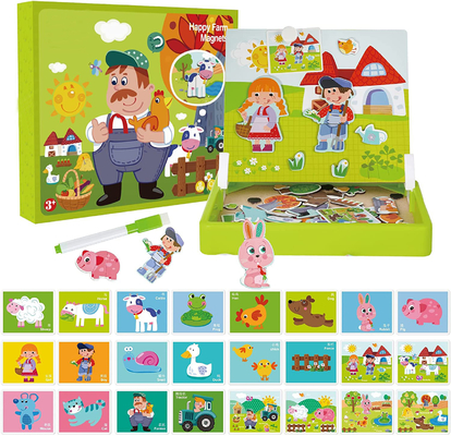 Dostosowane drewniane puzzle magnetyczne dla dzieci zabawki edukacyjne dla dzieci w wieku 4 lat 65 sztuk