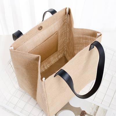 Niestandardowa drukowana lniana torba z juty na ramię promocyjna torba z wewnętrzną kieszenią